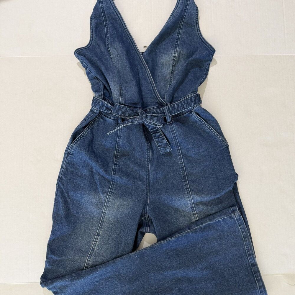 Y2K VENUS Denim Halter Bootcut Jumpsuit 10 L, Disco Hippie 2000s - Picture 9 of 11